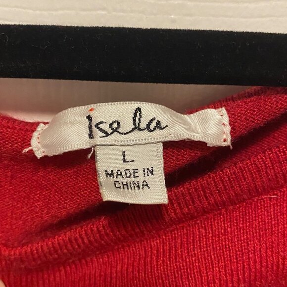 NWT Isela Scarlet Red Embellished Long Sleeve Round Neck Pullover Sweater Size L - Picture 3 of 6